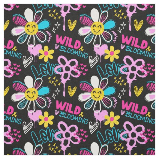 Tissu Motif graffiti fleur smiley mode (Échantillon)