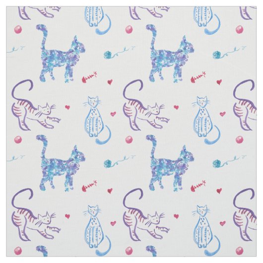 Tissu motif graphique de chatte à aquarelle vive (Échantillon)