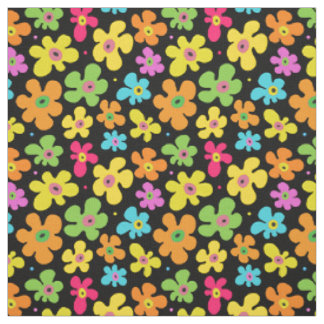 Tissu Motif Gras Fleurs brillantes sur Noir