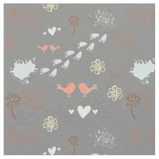 Tissu Motif gris rétro d'oiseaux, points, pieds