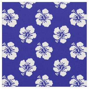 Tissu Motif Hawaïen Hibiscus Bleu et blanc