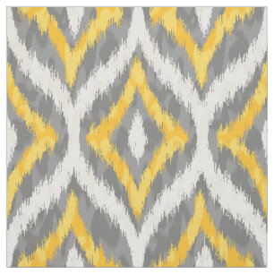 Tissu Motif Ikat blanc et jaune et gris
