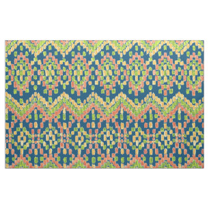 Tissu Motif Ikat Ethnique Coloré sur Fond Bleu