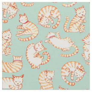 Tissu Motif illustré orange de chats tigrés