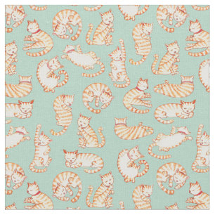 Tissu Motif illustré orange de chats tigrés