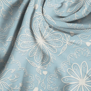 Tissu Motif illustré vintage patchwork bleu floral