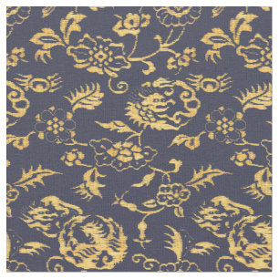 Tissu Motif japonais vintage Dragons, Oiseaux et Fleurs