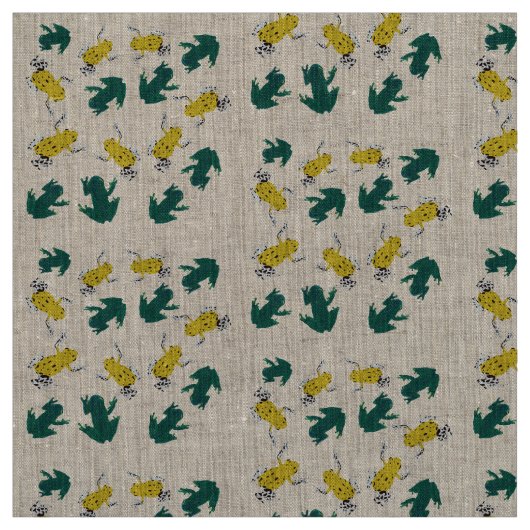 Tissu Motif jaune de grenouilles vertes (Échantillon)