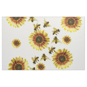 Tissu Motif jaune d'été de tournesols et d'abeilles de