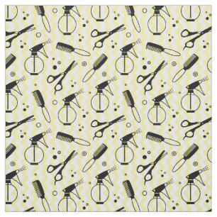 Tissu Motif jaune d'outil de coiffeur