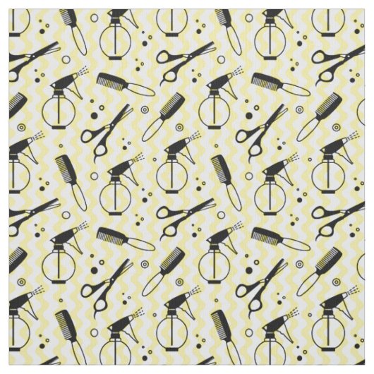 Tissu Motif jaune d'outil de coiffeur (Échantillon)