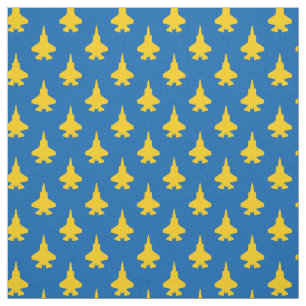 Tissu Motif Jaune F-35 Lightning Fighter Jet sur Blue