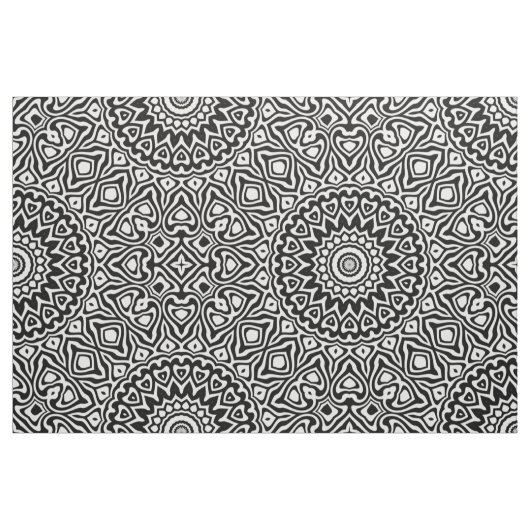 Tissu Motif Mandala moderne noir et blanc complexe (Fat Quarter)