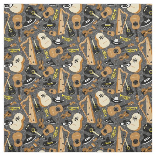 Tissu Motif Mariachi Orchestra Instruments (Échantillon)