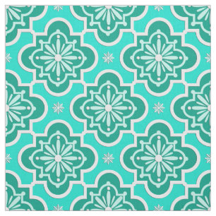 Tissu Motif marocain de tuile - turquoise et Aqua
