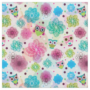 Tissu Motif mignon d'arrière - plan de hibou de fleur