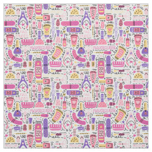 Tissu Motif mignon de manucure de griffonnage