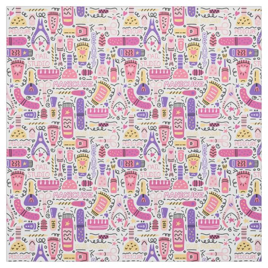 Tissu Motif mignon de manucure de griffonnage (Échantillon)