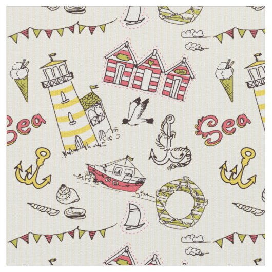 Tissu Motif mignon de scène de plage (Fermer)