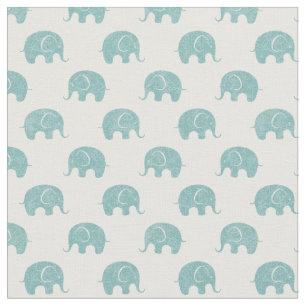 Tissu Motif mignon turquoise d'éléphant