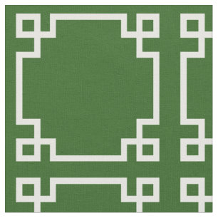 Tissu Motif moderne à clé grecque verte et blanche