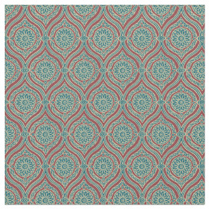 Tissu Motif Ogee Ethnique Chic en Marron, Sarcelle et Be