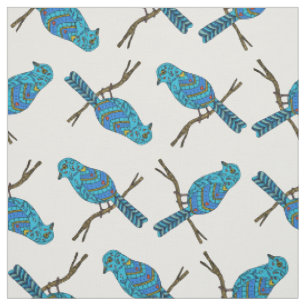 Tissu Motif Oiseau Coloré Bleu Mignon