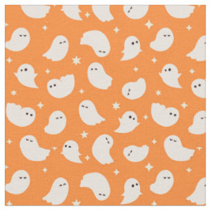 Tissu Motif Orange Ghost Doodle