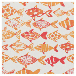 Tissu Motif orange lumineux 2 de poissons d'aquarelle