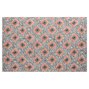Tissu Motif orange noir blanc diamant
