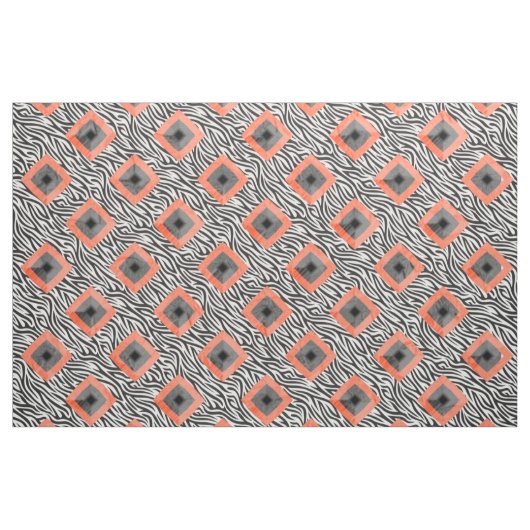 Tissu Motif orange noir blanc diamant (Yard)