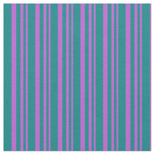 Tissu Motif orchidée et rayures Turquoises