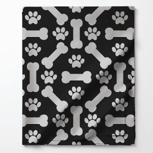 Tissu Motif Os de Chien et Empreintes de Patte Noir et B