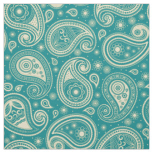 Tissu Motif Paisley élégant turquoise et beige