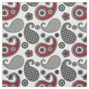 Tissu Motif Paisley, noir, blanc et rouge