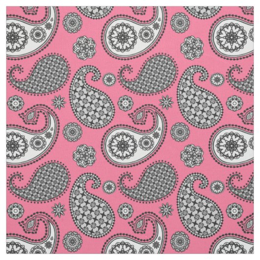 Tissu Motif Paisley, tons gris sur rose (Échantillon)