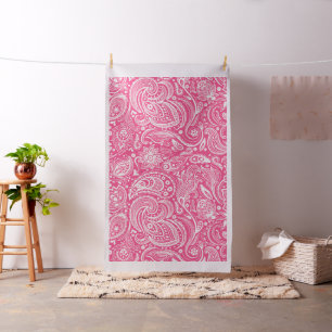 Tissu Motif Paisley vintage blanc et rose