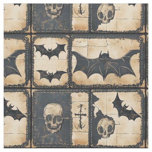 Tissu Motif patchwork Halloween en denim rustique (Fermer)