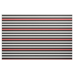 Tissu Motif rayé blanc et rouge noir