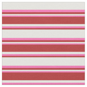 Tissu Motif rayé blanc, rouge et rose chaud