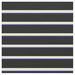 Tissu Motif rayé bleu, jaune, blanc et noir