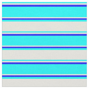 Tissu Motif rayé de couleur cyan, beige et bleu