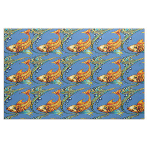 Tissu Motif rétro Art nouveau de carpes koï