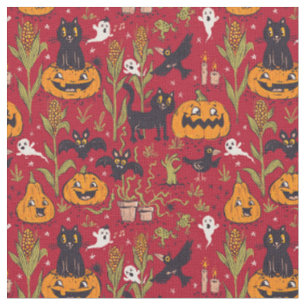 Tissu Motif rétro Halloween dans le style dessin animé v