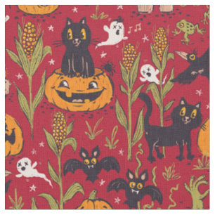 Tissu Motif rétro Halloween dans le style dessin animé v