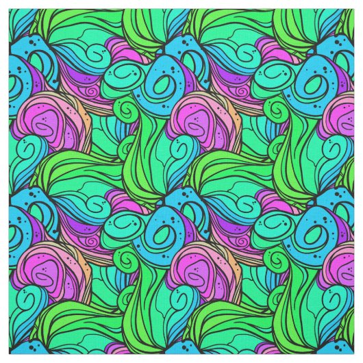 Tissu Motif rétrograde psychédélique bleu vert Turquoise (Échantillon)