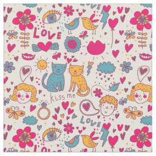 Tissu Motif romantique coloré