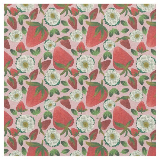 Tissu Motif rose de fraise (Fermer)