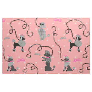Tissu Motif rose de jupe de caniche rétro et noir de le