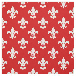 Tissu Motif Rouge, Blanc Fleur De Lis